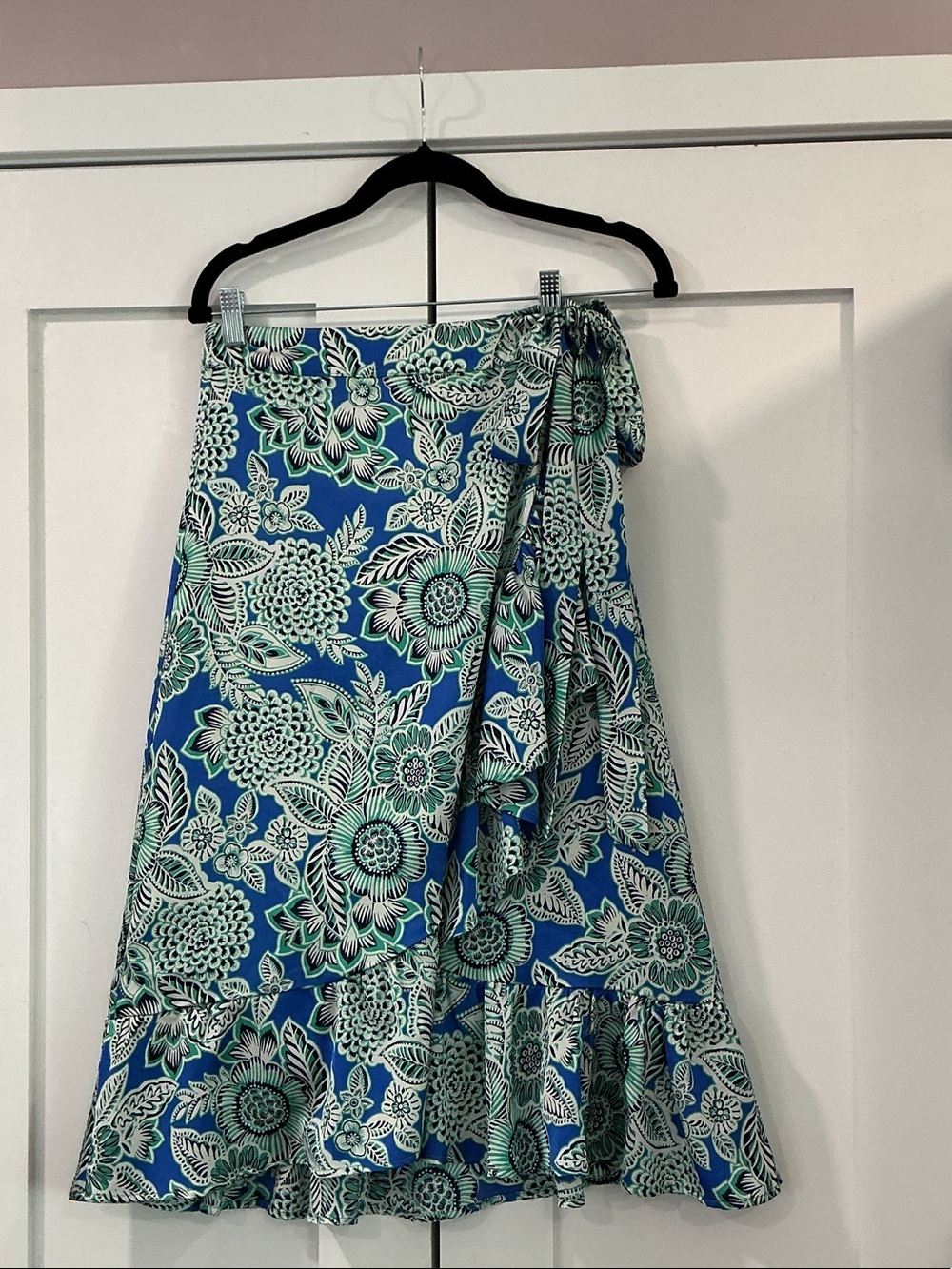 Blue Floral Midi Wrap Skirt